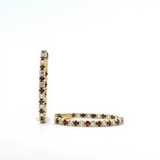 Vibrant Color Stone 14K Gold Yellow 1.08 Carats Ruby & 0.97 Carats Diamond Medium Hoop Earrings