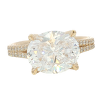 Elegant Diamond Mountings 14K Yellow Gold Horizontal Set Oval Cut Cubic Zirconium & 0.28 Carats Diamond Semi Mount Ring