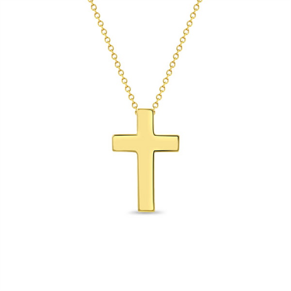 14K Yellow Gold Star Cutout Cross Necklace For Children - 16 Inch