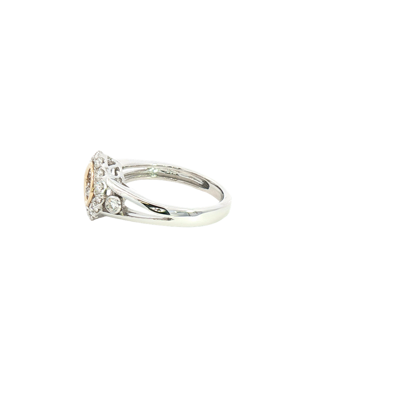 Elegant & Trendy 14K White & Yelow Gold 0.61 Carats Diamond Halo Ring