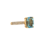 Bold & Elegant 18K Yellow Gold Rectangular Cushion Cut 2.13 Carats Aquamarine & 0.29 Carats Diamond Ring