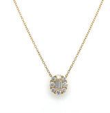 Elegant Diamond Necklaces 18K Gold Yellow 0.22 Carats Baguette Diamond & 0.63 Carats Round Diamond Halo Necklace - 18 Inch