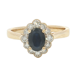 Bold & Elegant 14K Yellow Gold Oval Cut 1.0 Carat Blue Sapphire & 0.35 Carats Diamond Halo Ring