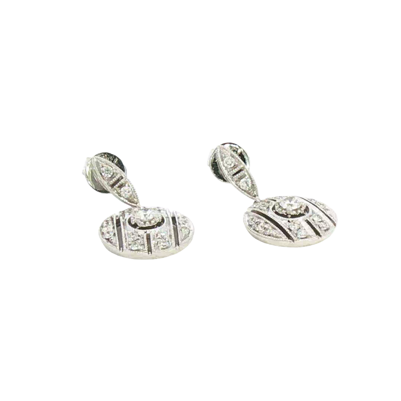 Classic & Contemporary 18K White Gold 0.36 Carats Diamond Art Deco Inspired Drop Earrings