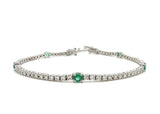 Elegant & Eye Catching 18K Gold White 0.60 Carats Emerald & 1.64 Carats Diamond Tennis Bracelet, Length 7 Inch