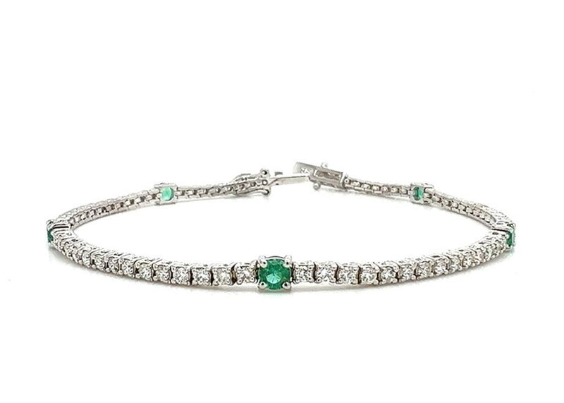 Elegant & Eye Catching 18K Gold White 0.60 Carats Emerald & 1.64 Carats Diamond Tennis Bracelet, Length 7 Inch