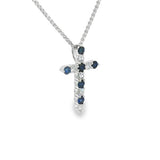 Vibrant 18K White Gold 0.29 Carats Blue Sapphire & 0.21 Carats Diamond Cross Pendant