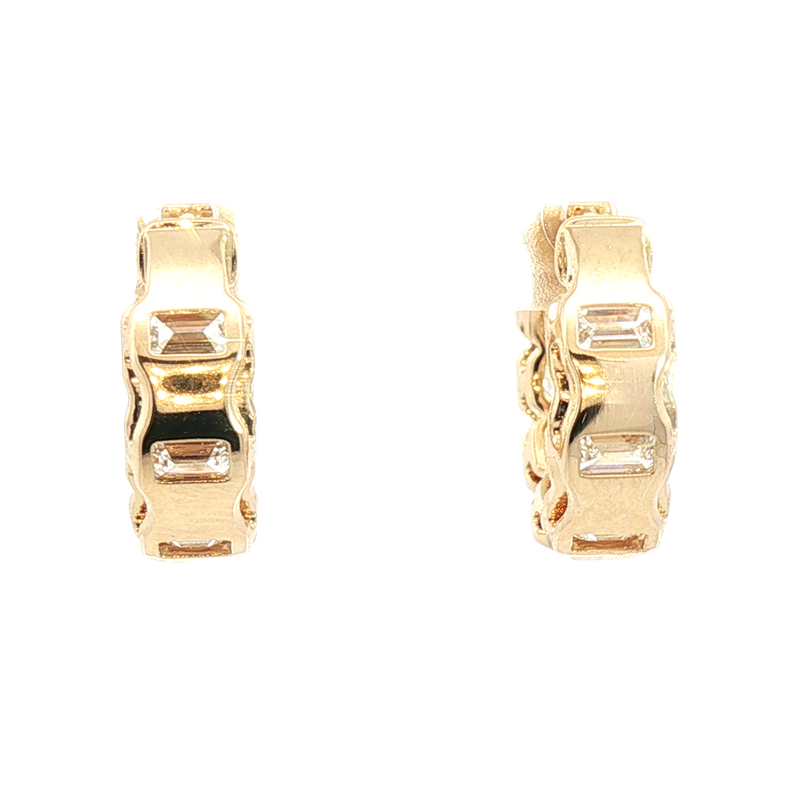 Classic & Contemporary 14K Yellow Gold Emerald Cut 3.61 Carats Lab-Grown Diamond Huggie Earrings