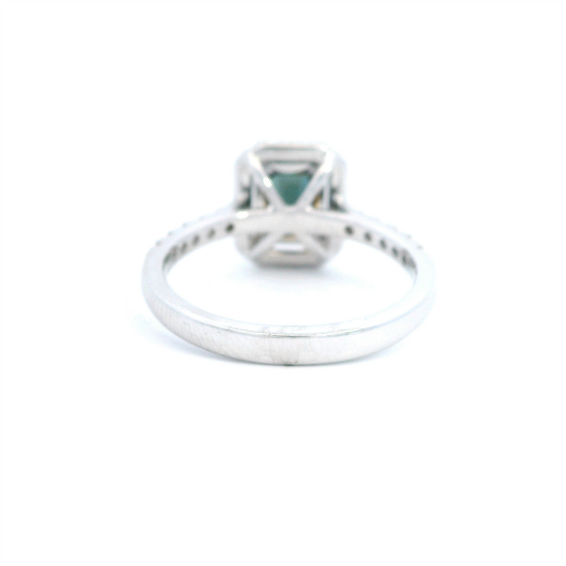Color Stone Fashion Rings 14K Two-tone White & Yellow 1.07ct Blue Sapphire & 0.32ct Diamond Halo Ring