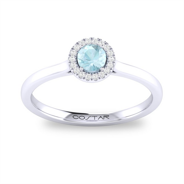 White 10 Karat Gold 0.22 Carats Aquamarine & 0.05 Carats Diamond Halo Ring