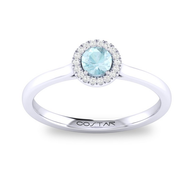 White 10 Karat Gold 0.22 Carats Aquamarine & 0.05 Carats Diamond Halo Ring