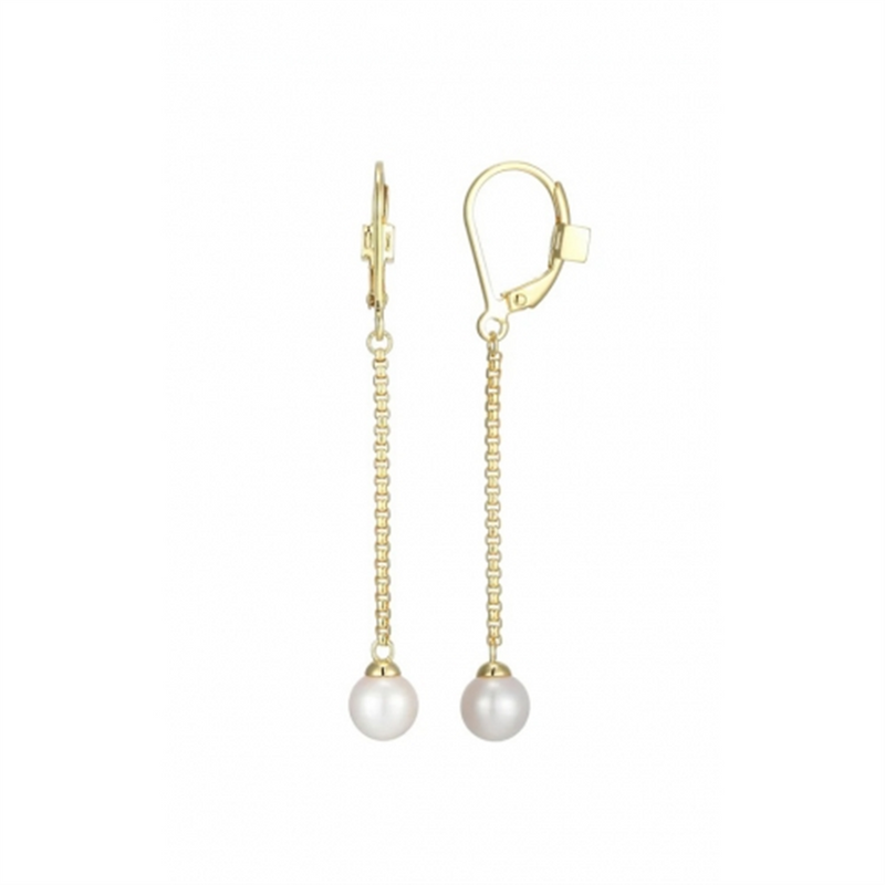 Timeless & Sophisticated Design Yellow Sterling Silver Freshwater Pearl Dangle Earrings