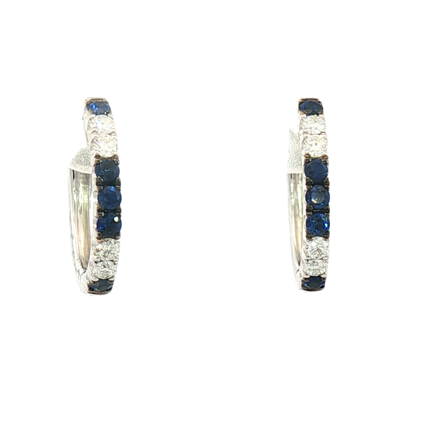Vibrant Color Stone 14K Gold White 0.32 Carats Sapphires & 0.20 Carats Diamonds Medium Hoop Earrings
