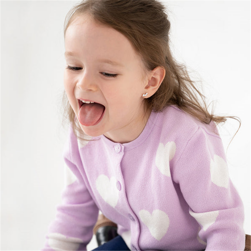 Sterling Silver Bezel Climber April Birthstone CZ Earrings For Children