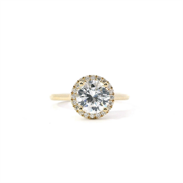 Elegant Diamond Mountings 14K Gold Yellow Halo Round 1.50 Carats, 7.5 MM Engagement Ring - 0.15 Carats Accent Diamonds