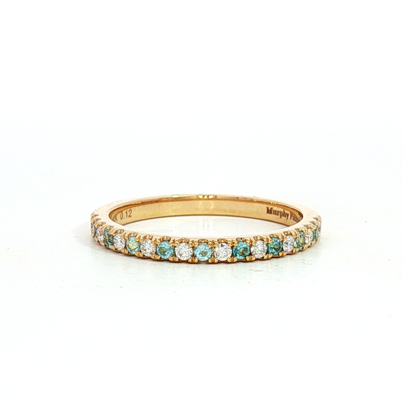 MPJ Exclusive 14K Gold Yellow Stackable December Birthstone Fashion Band- Blue Topaz 0.16 Carats & Diamonds 0.12 Carats