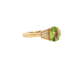 Bold & Elegant 18K Yellow Gold Oval Cut 1.19 Carats Yellowish Green Peridot & 0.07 Carats Diamond Ring