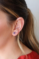 Vibrant Color Stone 14K White Gold 1.10 Carats Amethyst & 0.16 Carats Diamond Halo Stud Earrings