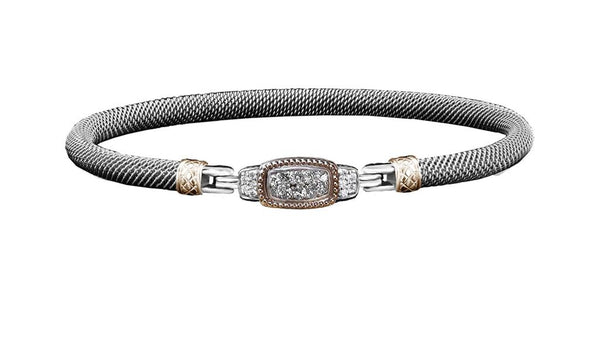 Sterling Silver & 14K Yellow Gold Lab-Grown 0.3 Carats Diamond Mesh Bangle Bracelet - 6.5 Inch