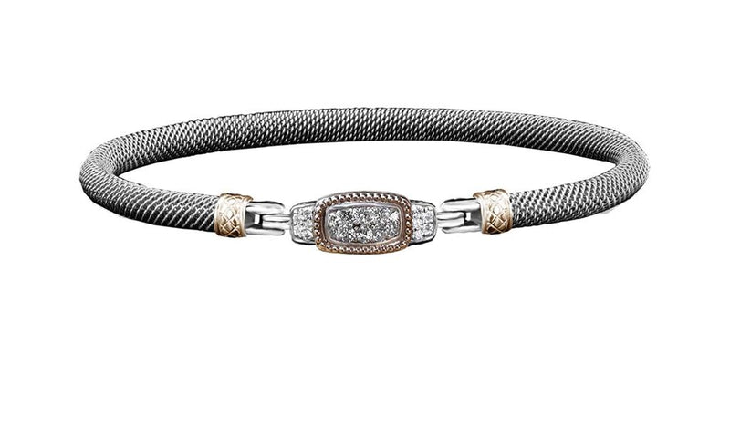 Sterling Silver & 14K Yellow Gold Lab-Grown 0.3 Carats Diamond Mesh Bangle Bracelet - 6.5 Inch