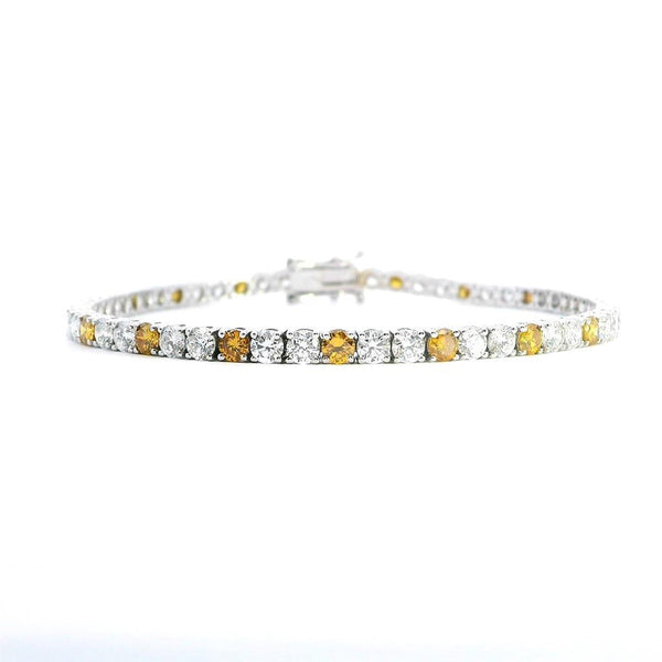 Sophisticated & Timeless Diamond Bracelets 18K White Gold Yellow & White Diamond Tennis Bracelet - 5.98 CTW, Size 7 Inch