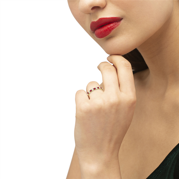 Bold & Elegant 18K Yellow Gold Stackable 0.60 Carats Ruby & 0.37 Carats Diamond Band