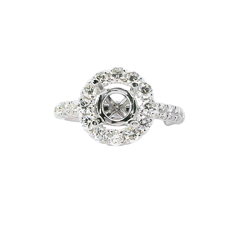 Classic Diamond Semi-Mounts18K White Gold 1.0 Carat Round Halo Diamond Engagement Ring - 0.86 CTW Setting