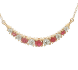 Vibrant Colored Stone Necklaces 14K Yellow Gold 0.40 Carats Ruby & 0.10 Carats Diamonds Curved Bar Necklace, 18 Inch