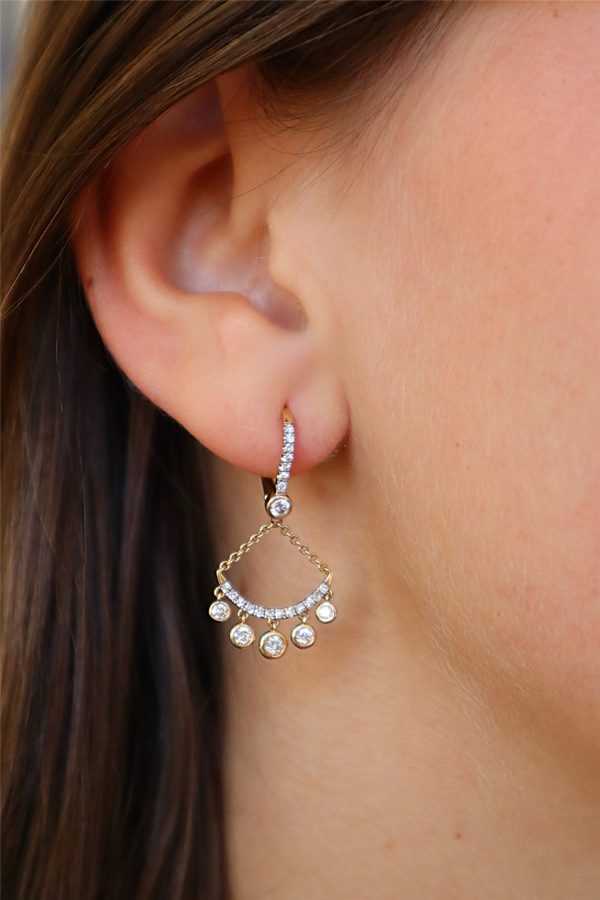 Elegant & Fun Fashion Diamond Earrings 14K Yellow Gold 0.79 Carats Diamond Fringe Bezel Earrings