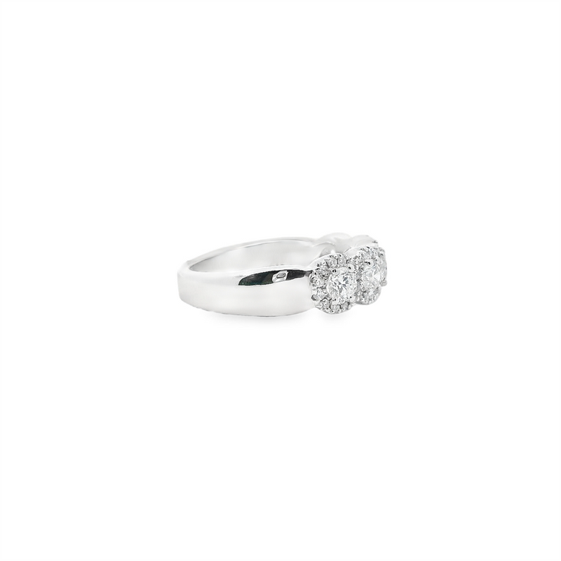 14K White Gold 1.10ctw Diamond Anniversary Band - Five Stone with Halo Design