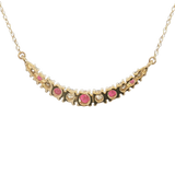 Vibrant Colored Stone Necklaces 14K Yellow Gold 0.40 Carats Ruby & 0.10 Carats Diamonds Curved Bar Necklace, 18 Inch