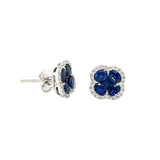 Vibrant Color Stone 18K White Gold Floral Inspired 1.85 Carats Blue Sapphire & 0.22 Carats Diamond Halo Earrings