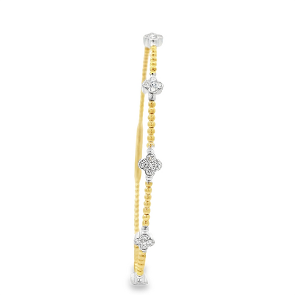Sophisticated & Timeless Diamond Bracelets 14K Gold Two-Toned White & Yellow & Titanium Diamond Quatrefoil Flexible Bangle Bracelet - 0.35 CTW, Size 6.75 Inch