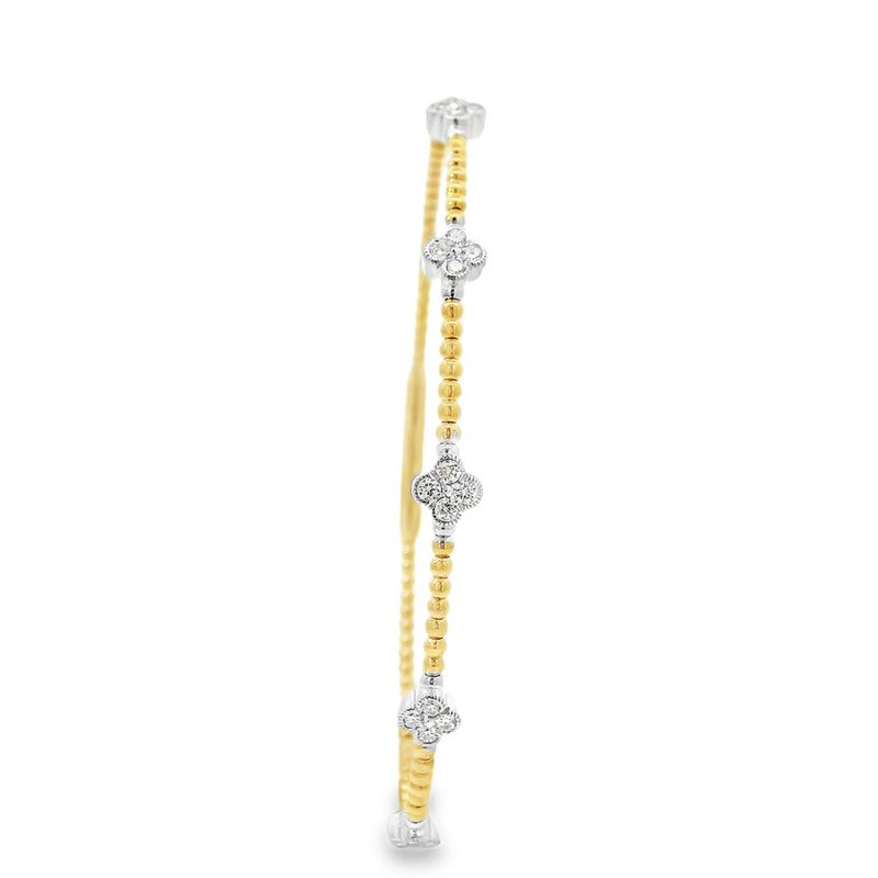Sophisticated & Timeless Diamond Bracelets 14K Gold Two-Toned White & Yellow & Titanium Diamond Quatrefoil Flexible Bangle Bracelet - 0.35 CTW, Size 6.75 Inch