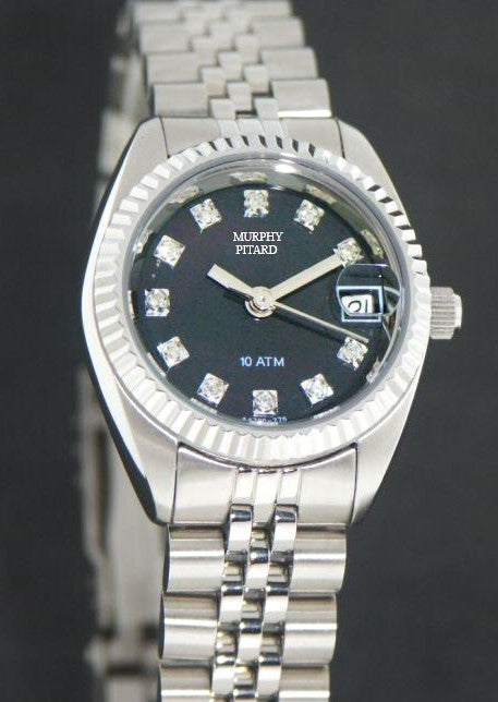 MPJ Stainless Steel 24mm Dark Mother Of Pearl Dial & Diamond Swiss Watch