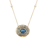 Vibrant Colored Stone Necklaces 14K Gold Yellow & White 1.26 Carats Sapphire & 0.44 Carats Diamond Necklace, 18 Inch