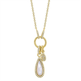 Vibrant Colored Stone Necklaces 14K Yellow Gold 0.75 Carats Mother Of Pearl & 0.13 Carats Diamond Necklace, 18 Inch