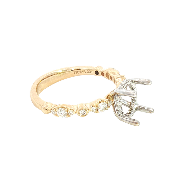 Elegant Diamond Mountings 14K Yellow & White Gold 0.38 Carats Diamond Semi Mount Ring