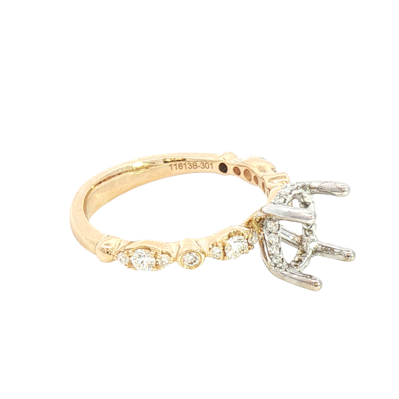 Elegant Diamond Mountings 14K Yellow & White Gold 0.38 Carats Diamond Semi Mount Ring