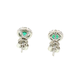 Vibrant Color Stone 18K White Gold Round Cut 0.88 Carats Emerald & 0.28 Carats Diamond Halo Earrings