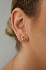 Classic & Contemporary 18K White & Yellow Gold 1.06 Carats Yellow & White Diamond Halo Earrings