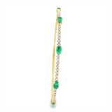 Elegant & Eye Catching 14K Gold Yellow & Titanium 1.03 Carats Oval Emerald & 0.32 Carats Round Diamond Flexible Bangle Bracelet, Length 6.75 Inch