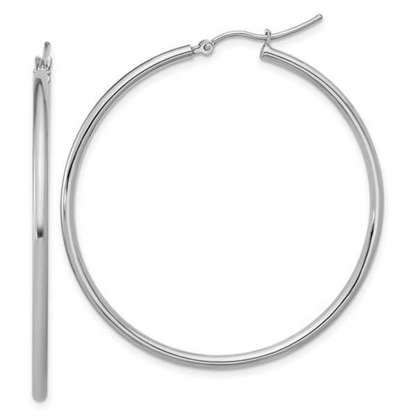 Elegant Precious Metal Earrings 10K Gold White 48MM Medium Hoop Earrings