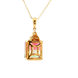 Vibrant Colored Stone Necklaces 18K Yellow Gold Emerald Cut 5.62 Carats WatermelonTourmaline & 0.18 Carats Diamond Necklace, 18 Inch
