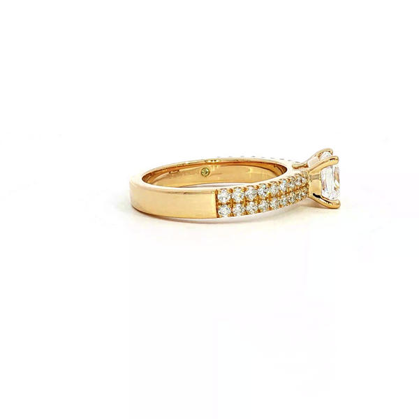 MPJ Exclusive Diamond Mountings 14K Gold Yellow Diamond Accented Cushion 1.50 Carats, 6x6 MM Engagement Ring - 0.46 Carats Accent Diamonds