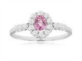 Bold & Elegant 14K White Gold Oval Cut 0.42 Carats Pink Sapphire & 0.38 Carats Diamond Halo Ring