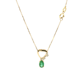 Yellow Gold Asymmetrical Emerald Pendant Necklace - 18K Gold Yellow 0.45 Carats Oval Emerald & 0.09 Carats Diamond, 18 Inch