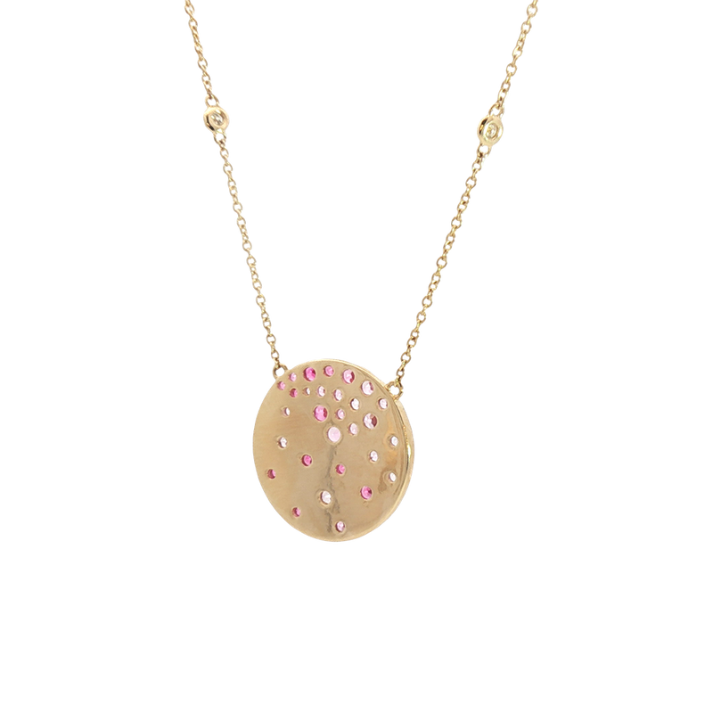 Vibrant Colored Stone Necklaces 14K Yellow Gold 1.16 Carats Pink Sapphire & 0.11 Carats Diamond Necklace, 18 Inch