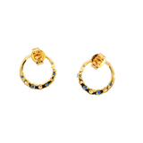 Vibrant Color Stone 18K Yellow Gold 0.26 Carats Blue Sapphire & 0.19 Carats Diamond Forward Facing Hoop Earrings
