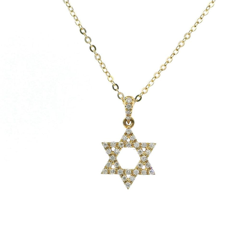 Elegant Diamond Necklaces & Pendants 18K Gold Yellow 0.16 Carats Diamond Drop 19mm Star of David Pendant